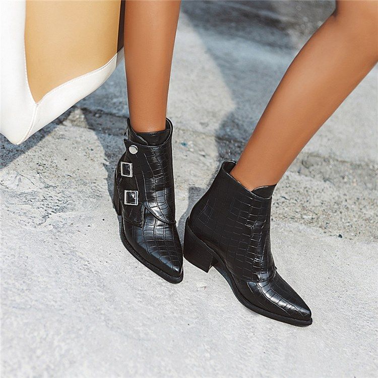 Chunky Heel Vanlig Sida Med Dragkedja Damstövlar
