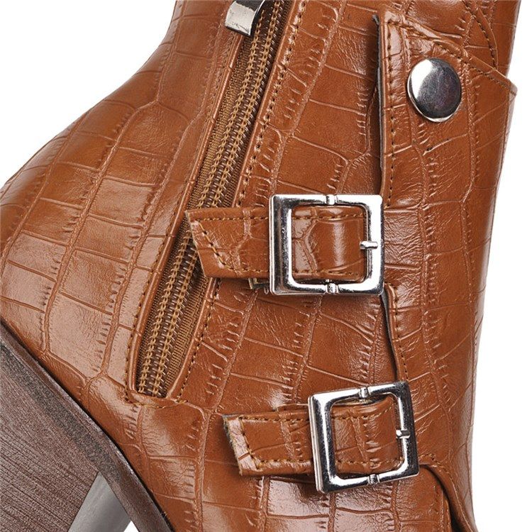 Chunky Heel Vanlig Sida Med Dragkedja Damstövlar