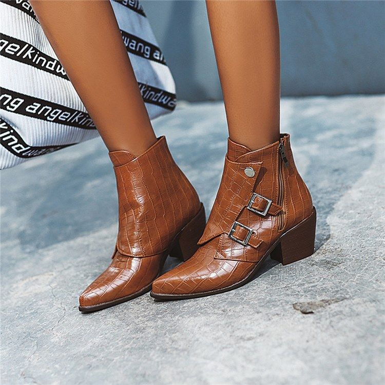 Chunky Heel Vanlig Sida Med Dragkedja Damstövlar