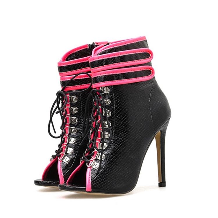 Color Block Peep Toe Stiletto Heel Serpentine Kvinnors Ankelstövlar