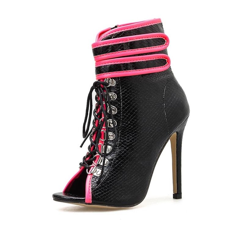 Color Block Peep Toe Stiletto Heel Serpentine Kvinnors Ankelstövlar