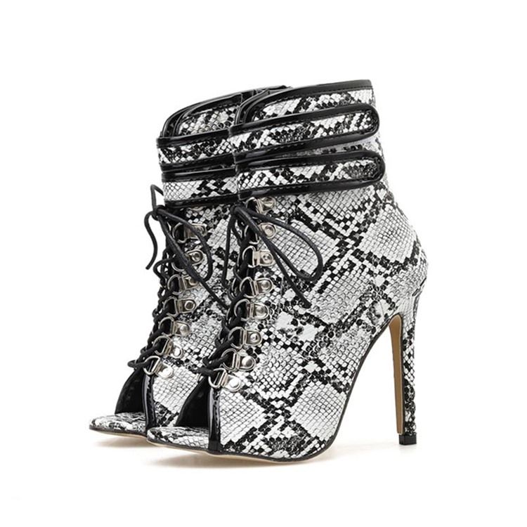 Color Block Peep Toe Stiletto Heel Serpentine Kvinnors Ankelstövlar