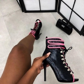 Color Block Peep Toe Stiletto Heel Serpentine Kvinnors Ankelstövlar