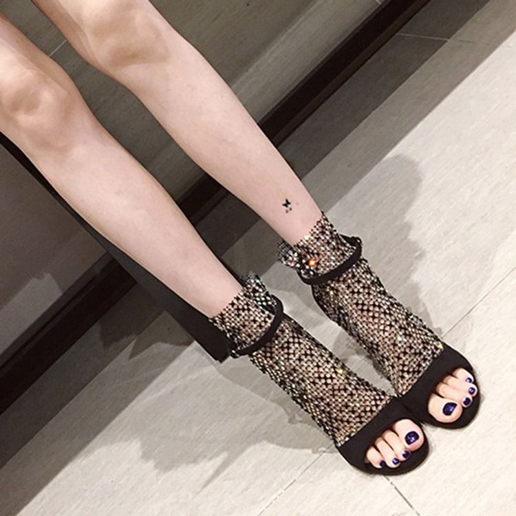 Mesh Peep Toe Dragkedja Stilettklack Dam Ankel Stövlar Boots