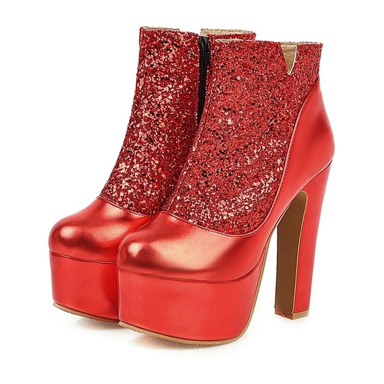 Paljett Chunky Heel Patchwork Sidodragkedja Sexiga Stövlar För Kvinnor