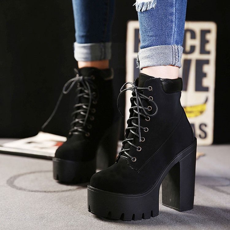 Patchwork Rund Toe Chunky Heel Modestövlar För Kvinnor