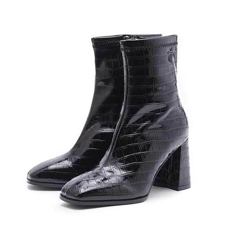 Plain Square Toe Side Zipper Pu Stövlar Boots