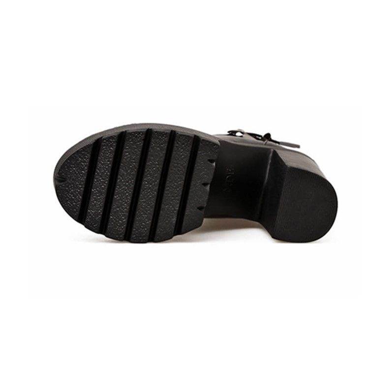 Pu Chunky Heel Peep Toe Dragkedja Dam Ankel Stövlar Boots