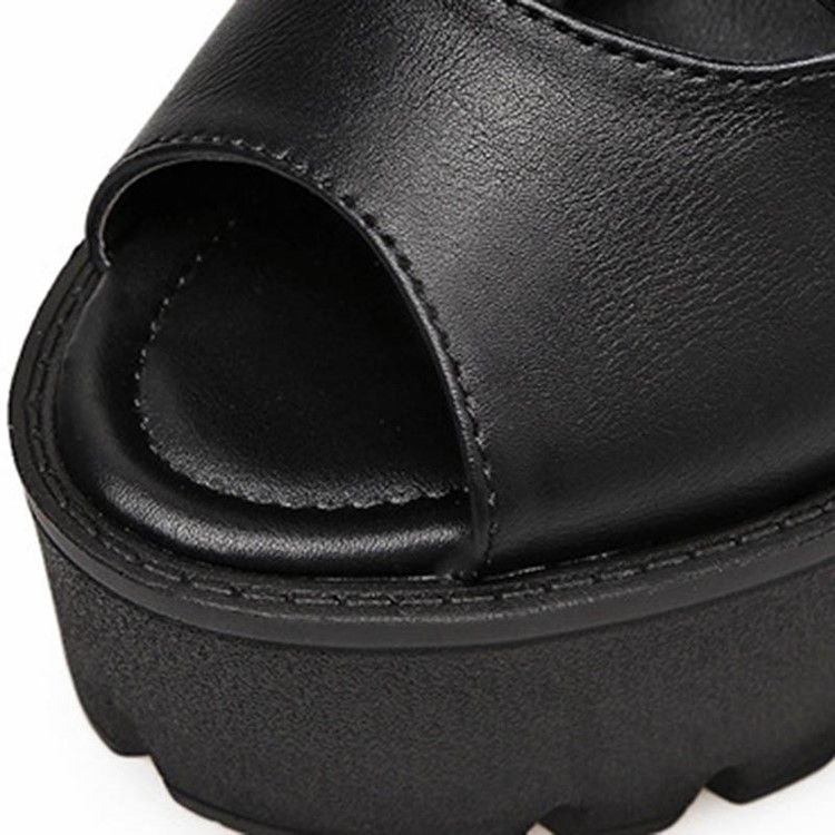 Pu Chunky Heel Peep Toe Dragkedja Dam Ankel Stövlar Boots