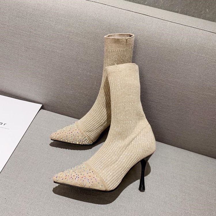Rhinestone Slip-On Stilettklack Dam AnkelStövlar Boots