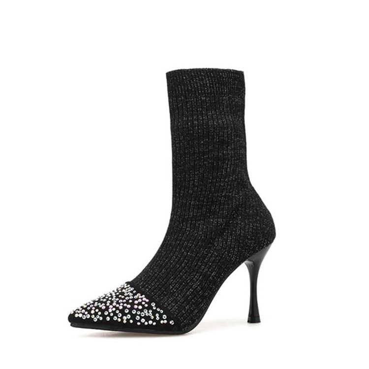 Rhinestone Slip-On Stilettklack Dam AnkelStövlar Boots