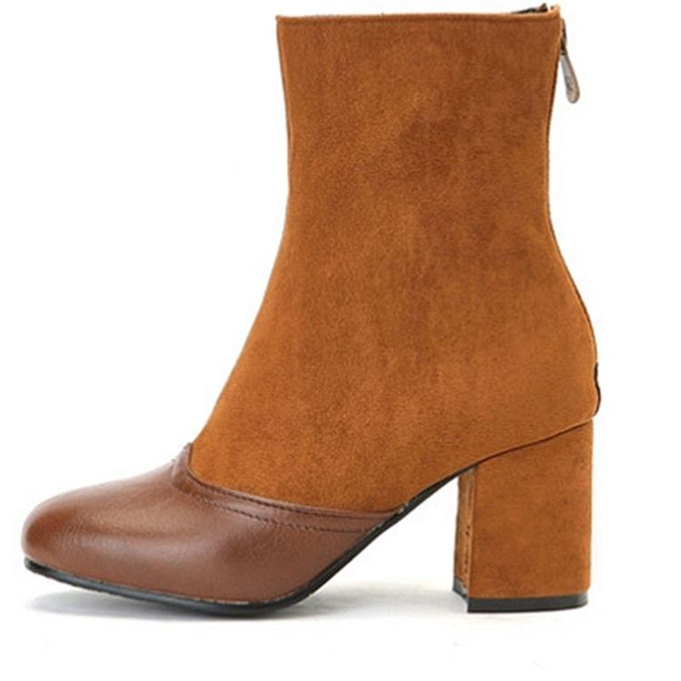 Rund Tå Chunky Heel Patchwork Fashion Stövlar Boots