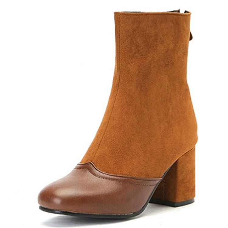 Rund Tå Chunky Heel Patchwork Fashion Stövlar Boots