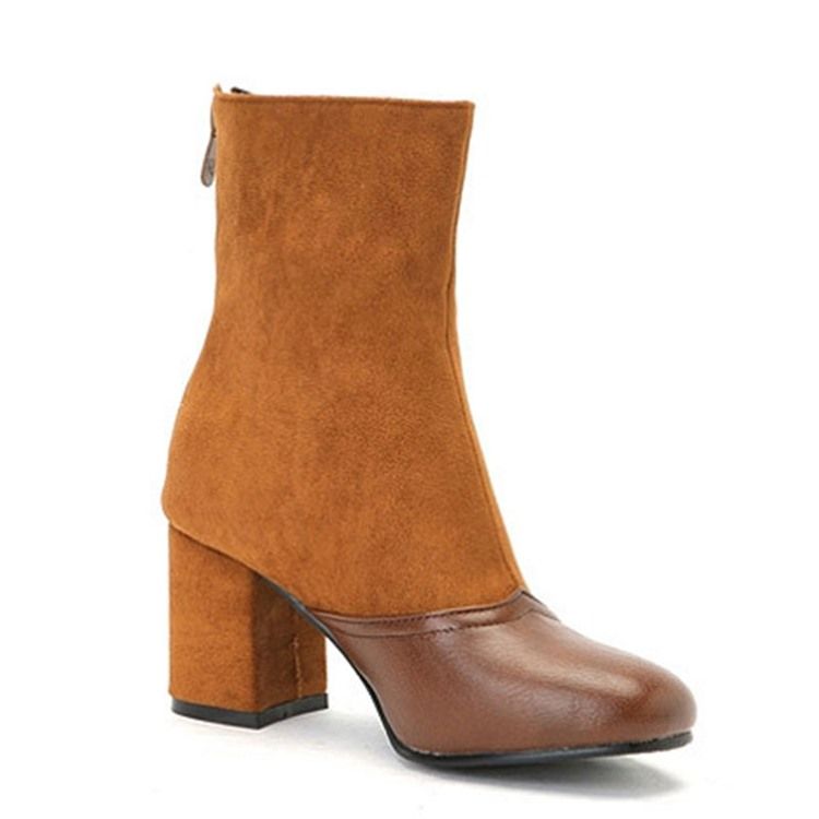 Rund Tå Chunky Heel Patchwork Fashion Stövlar Boots