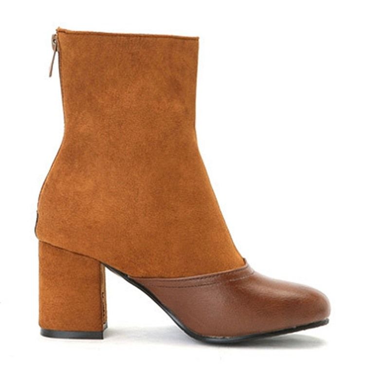 Rund Tå Chunky Heel Patchwork Fashion Stövlar Boots