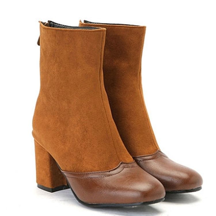 Rund Tå Chunky Heel Patchwork Fashion Stövlar Boots
