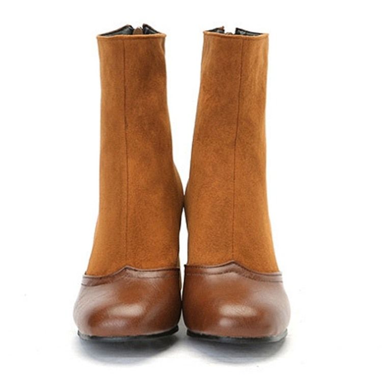 Rund Tå Chunky Heel Patchwork Fashion Stövlar Boots