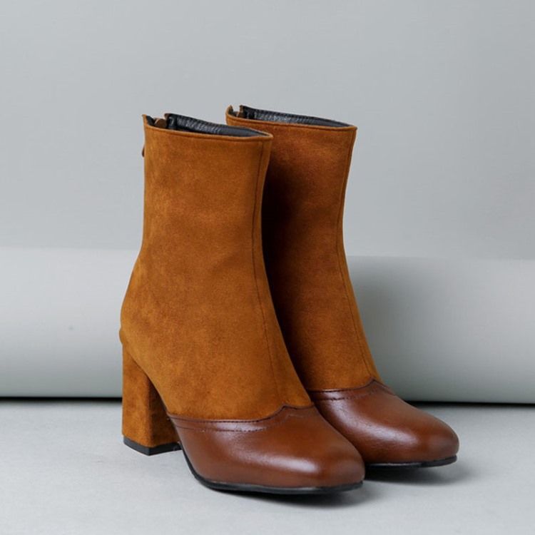 Rund Tå Chunky Heel Patchwork Fashion Stövlar Boots