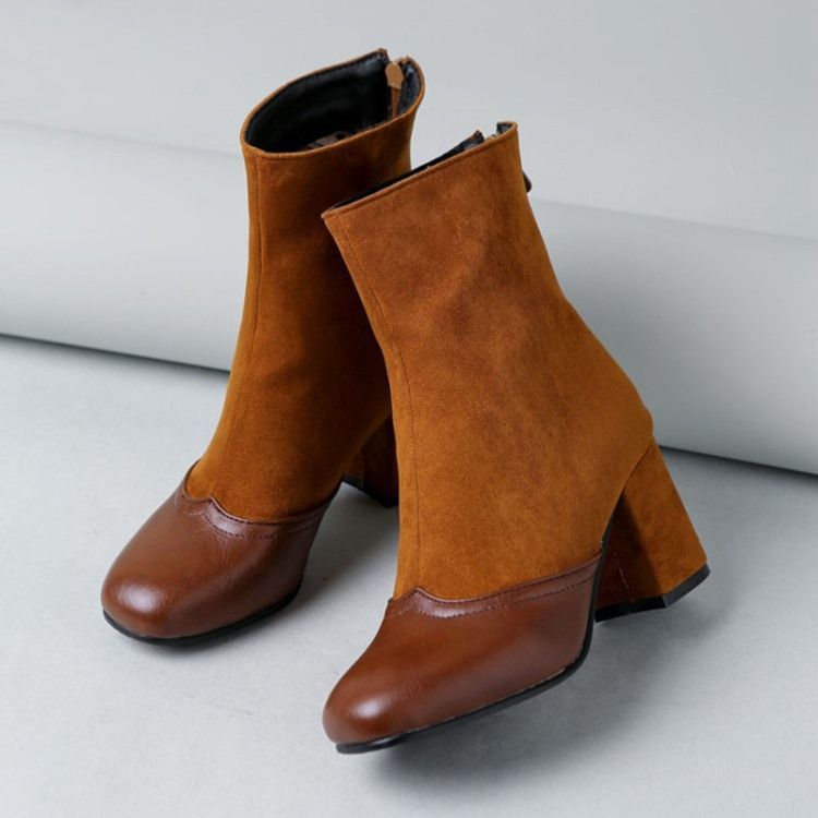 Rund Tå Chunky Heel Patchwork Fashion Stövlar Boots