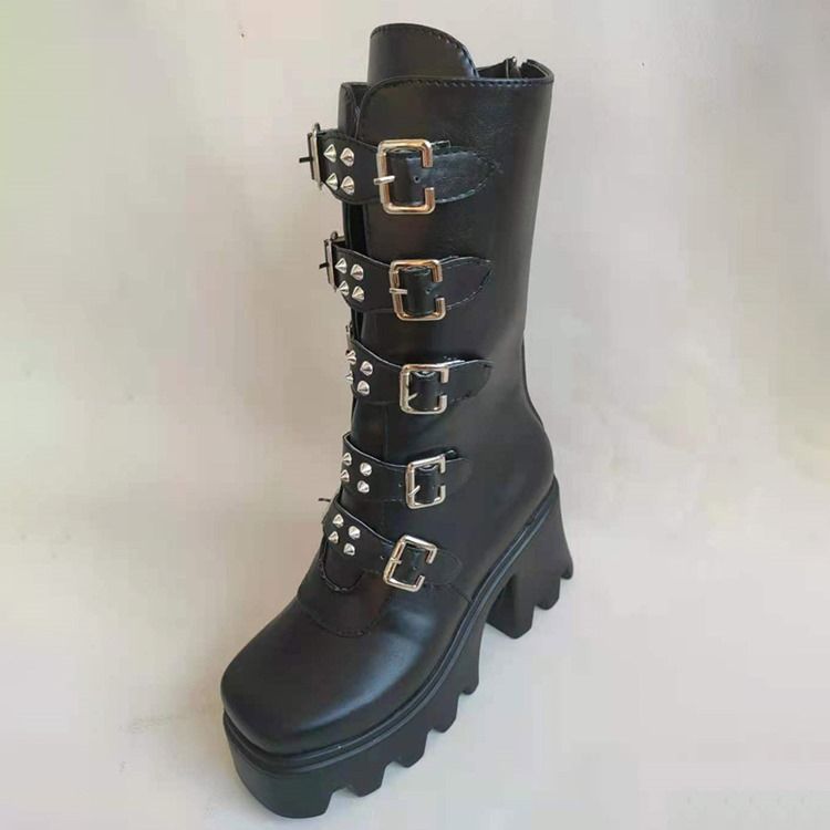 Rygg Zip Plain Square Toe Västerländska stövlar