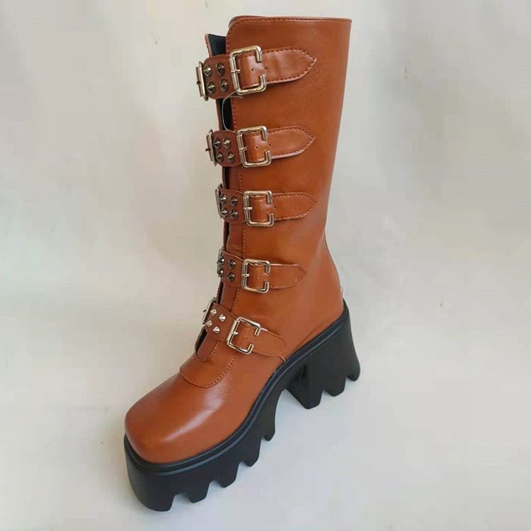 Rygg Zip Plain Square Toe Västerländska stövlar