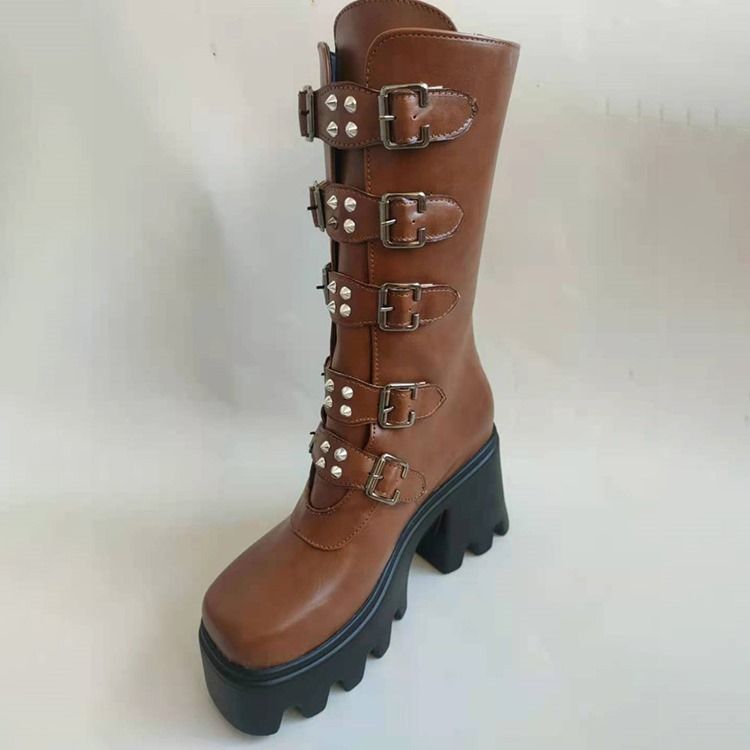 Rygg Zip Plain Square Toe Västerländska stövlar