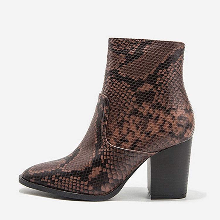 Serpentine Chunky Heel Spetsad Tå Sida Blixtlås Damstövlar