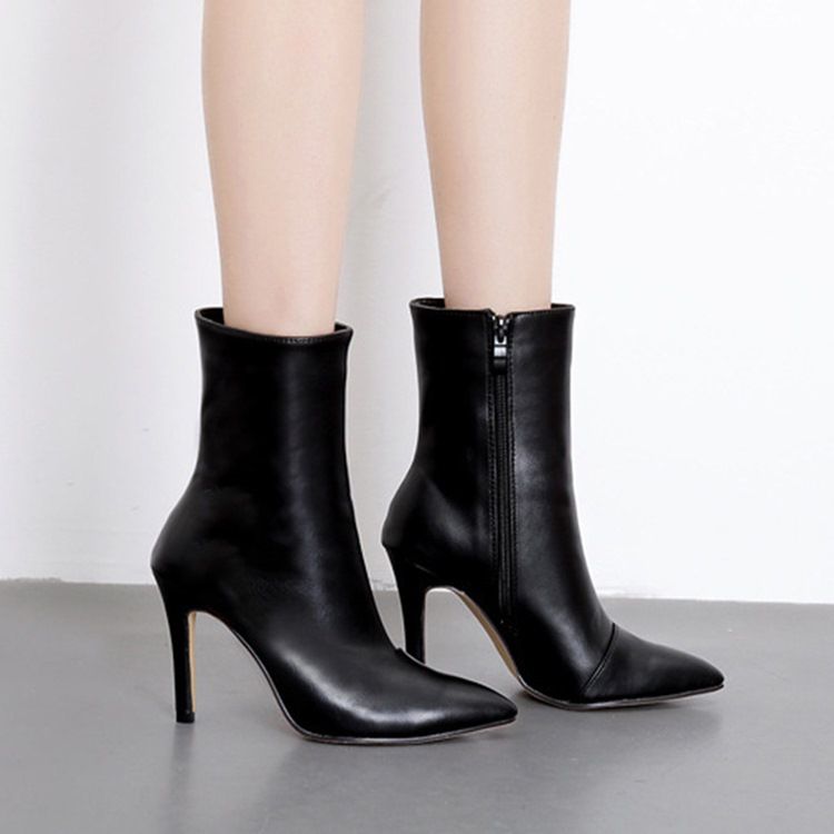 Sido Zipper Stilettklack Spetsad Tå Serpentine Stövlar Boots