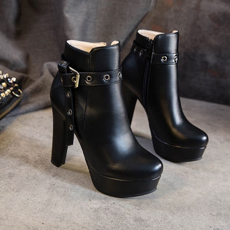 Sidodragkedja Chunky Heel Rund Toe Damstövlar