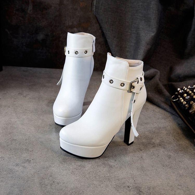 Sidodragkedja Chunky Heel Rund Toe Damstövlar