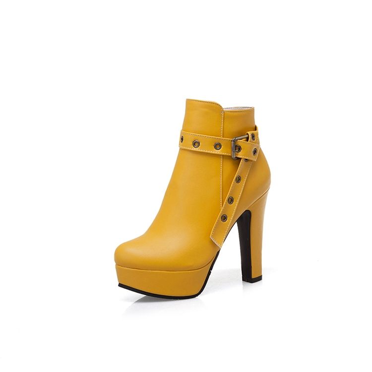 Sidodragkedja Chunky Heel Rund Toe Damstövlar