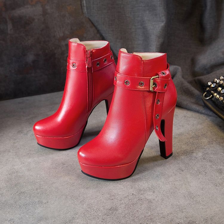 Sidodragkedja Chunky Heel Rund Toe Damstövlar