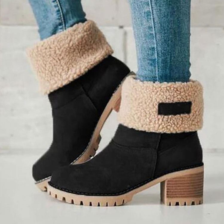 Slip-On Chunky Heel Rund Tå Tråd Stövlar Boots