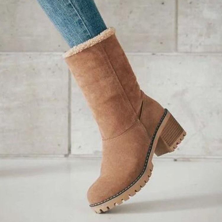 Slip-On Chunky Heel Rund Tå Tråd Stövlar Boots