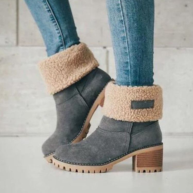 Slip-On Chunky Heel Rund Tå Tråd Stövlar Boots