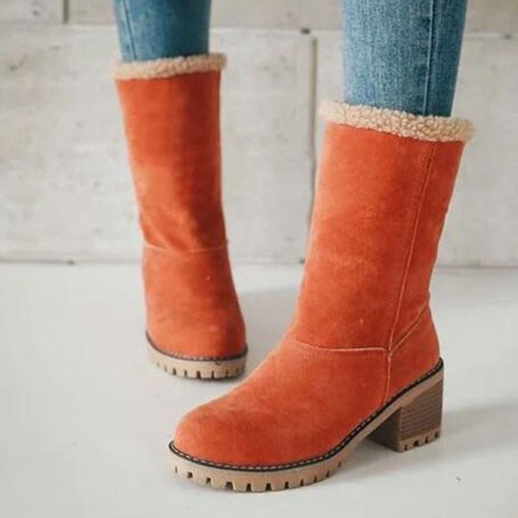 Slip-On Chunky Heel Rund Tå Tråd Stövlar Boots