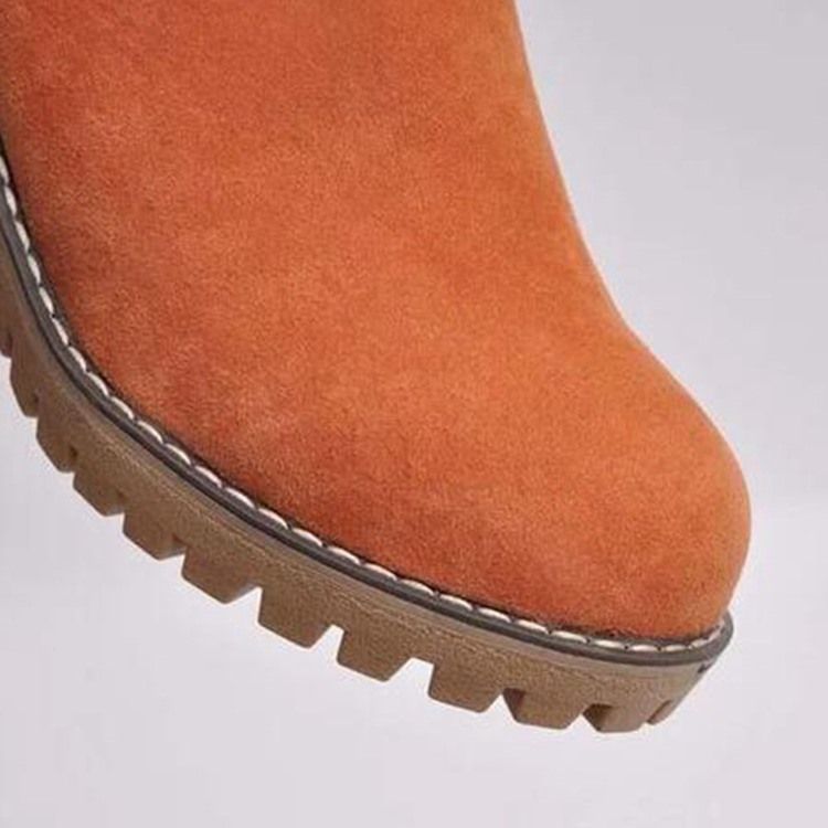 Slip-On Chunky Heel Rund Tå Tråd Stövlar Boots