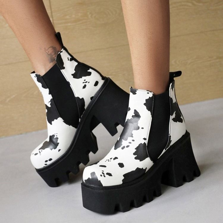 Slip-On Chunky Heel Square Toe Platform Stövlar Boots
