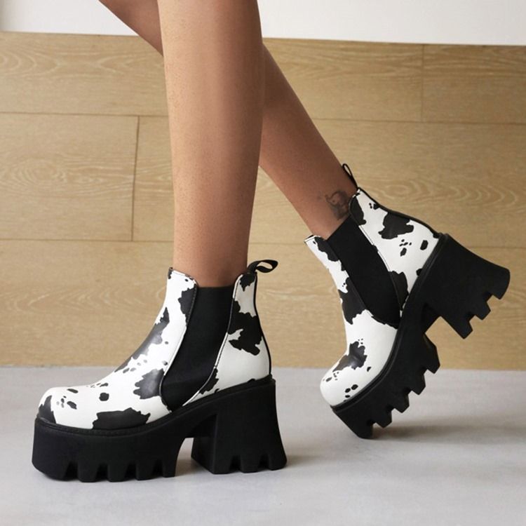 Slip-On Chunky Heel Square Toe Platform Stövlar Boots