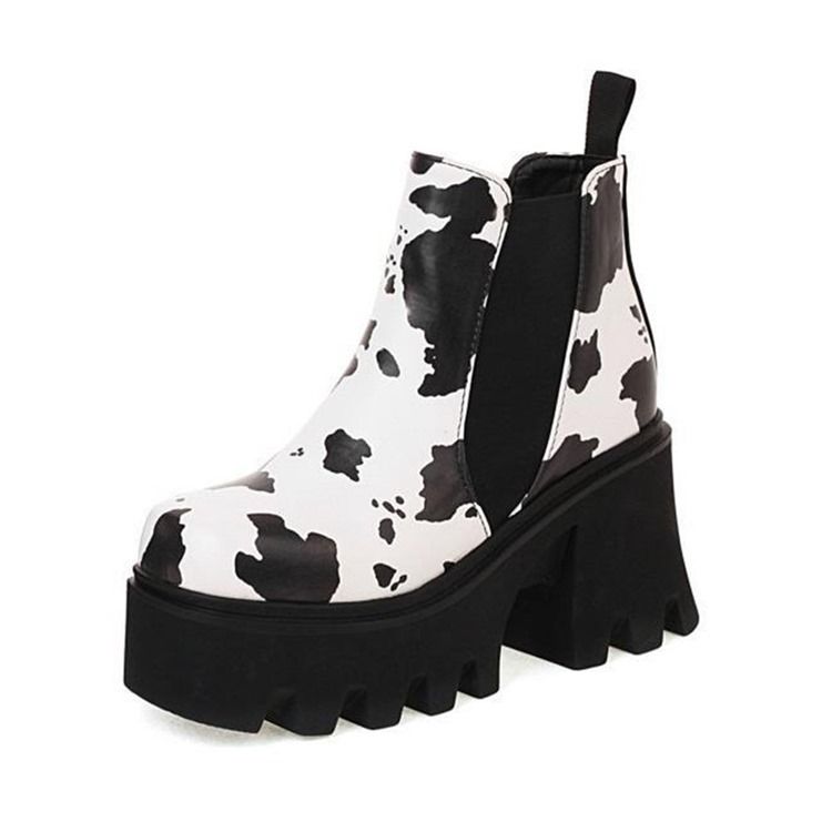 Slip-On Chunky Heel Square Toe Platform Stövlar Boots