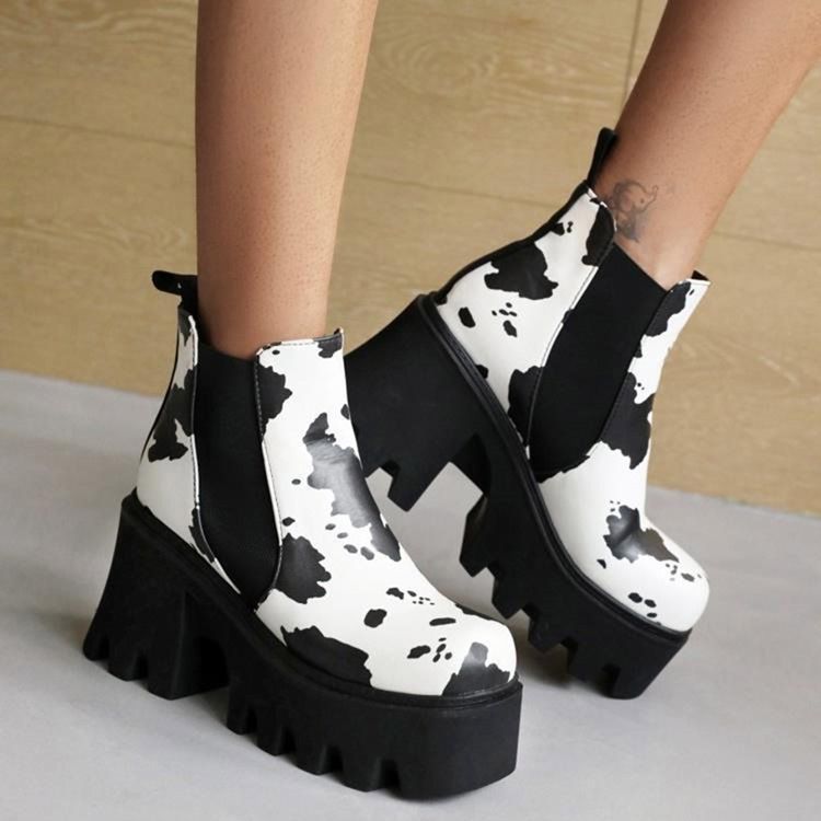 Slip-On Chunky Heel Square Toe Platform Stövlar Boots