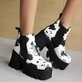 Slip-On Chunky Heel Square Toe Platform Stövlar Boots