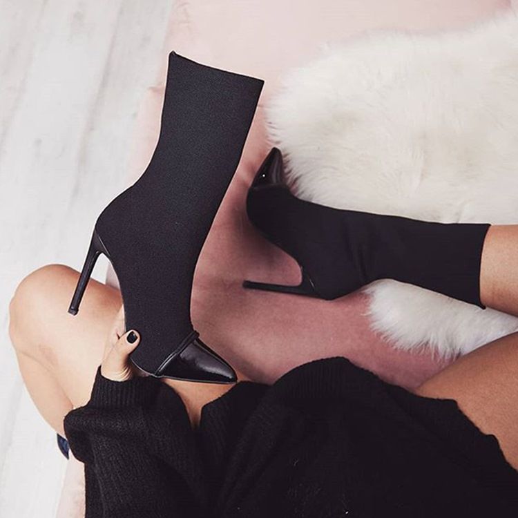 Slip-On Stiletto Heel Color Block Pu-Stövlar