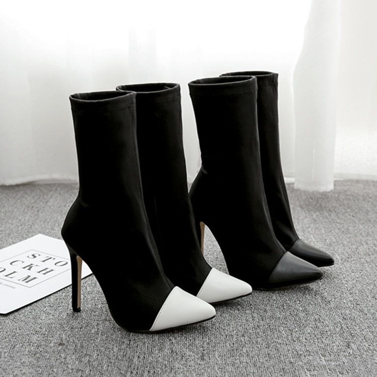 Slip-On Stiletto Heel Color Block Pu-Stövlar