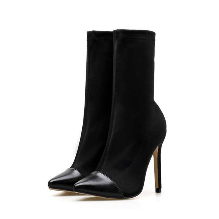 Slip-On Stiletto Heel Color Block Pu-Stövlar