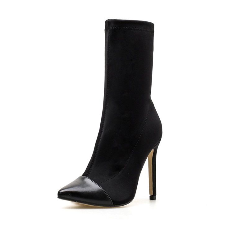 Slip-On Stiletto Heel Color Block Pu-Stövlar