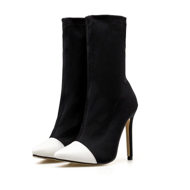 Slip-On Stiletto Heel Color Block Pu-Stövlar