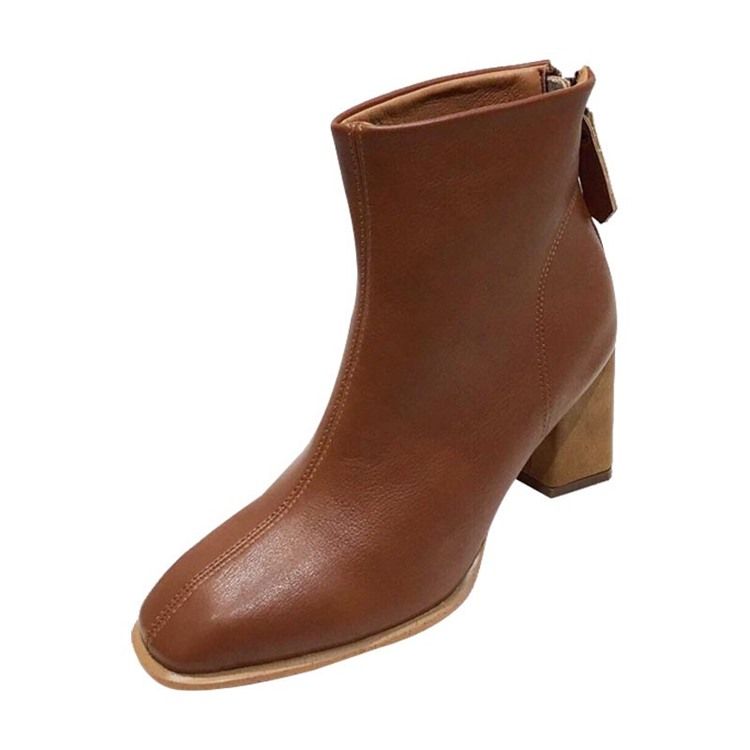 Vanlig Rund Tå Chunky Heel Enkla Ankelstövlar För Kvinnor