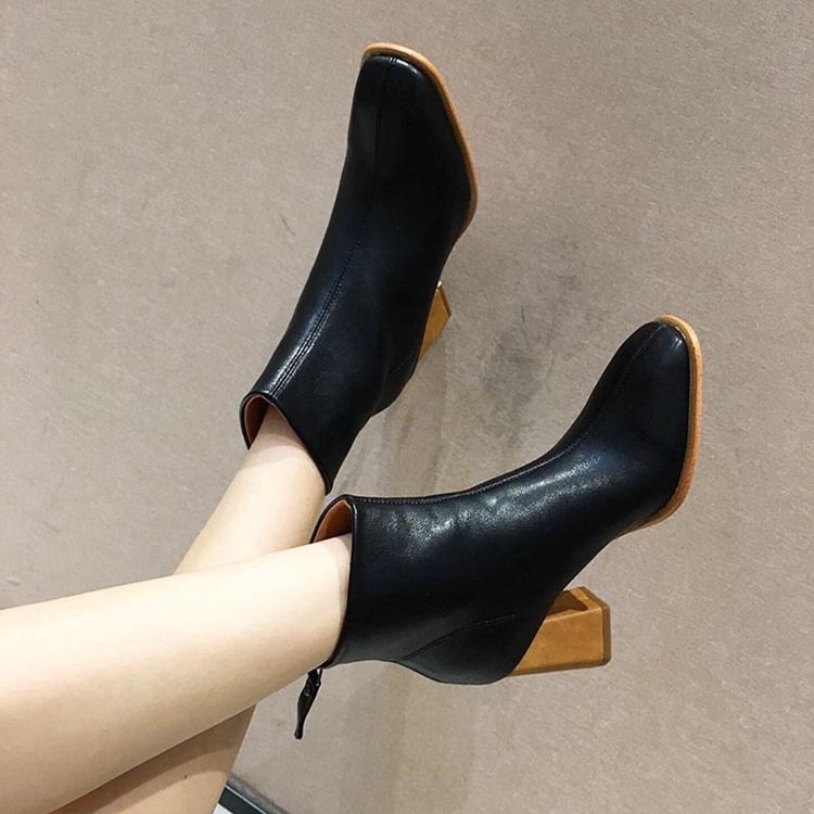 Vanlig Rund Tå Chunky Heel Enkla Ankelstövlar För Kvinnor