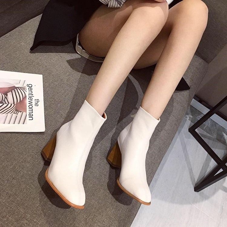 Vanlig Rund Tå Chunky Heel Enkla Ankelstövlar För Kvinnor